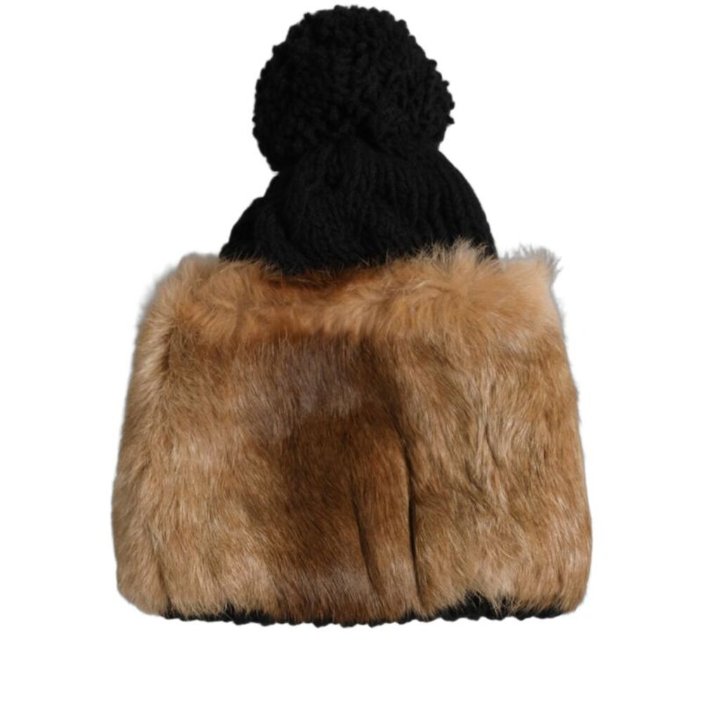 Dolce & Gabbana Black Brown Dyed Rabbit Real Fur Winter Beanie Women's Hat